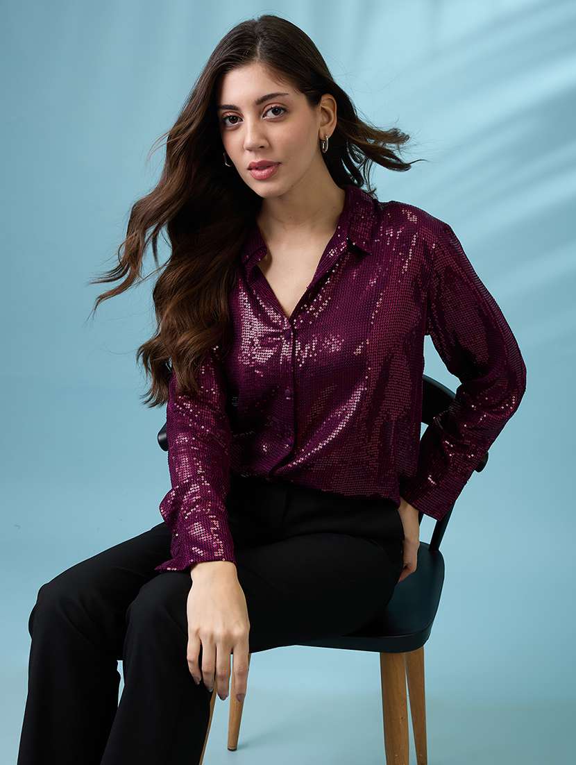 women embellished collared long sleeves shirt - 21926782 -  Zoom Image - 0