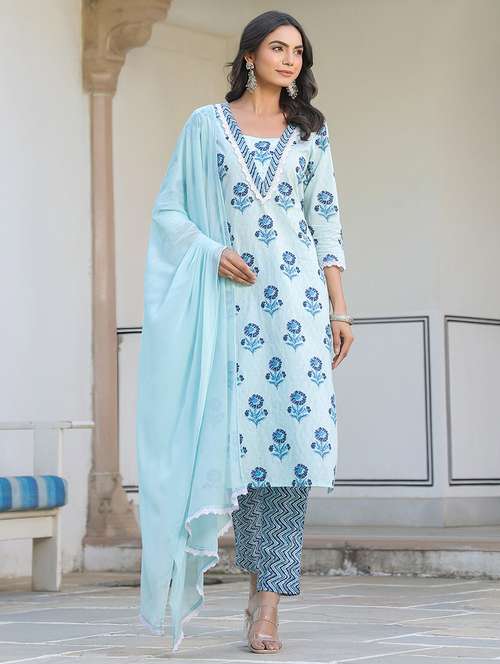 women three quarter sleeve kurta pant with dupatta set - 21926819 - Standard Image - 0
