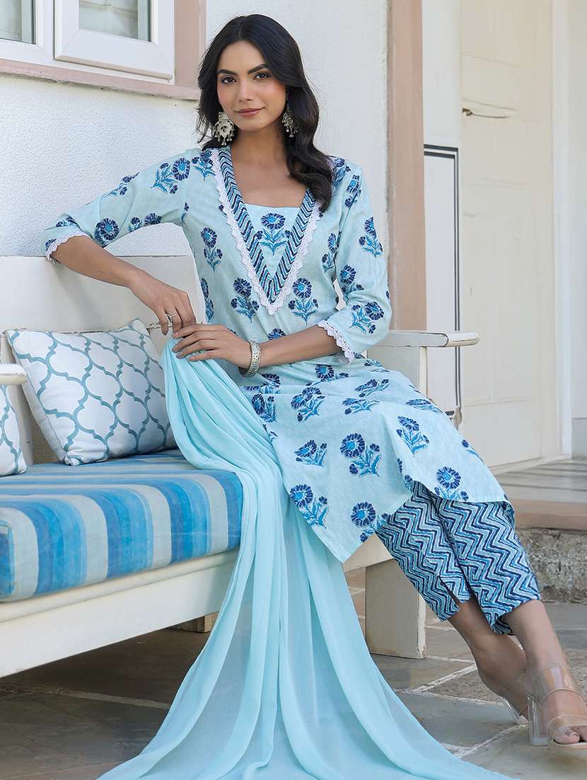 women three quarter sleeve kurta pant with dupatta set - 21926819 - Standard Image - 5