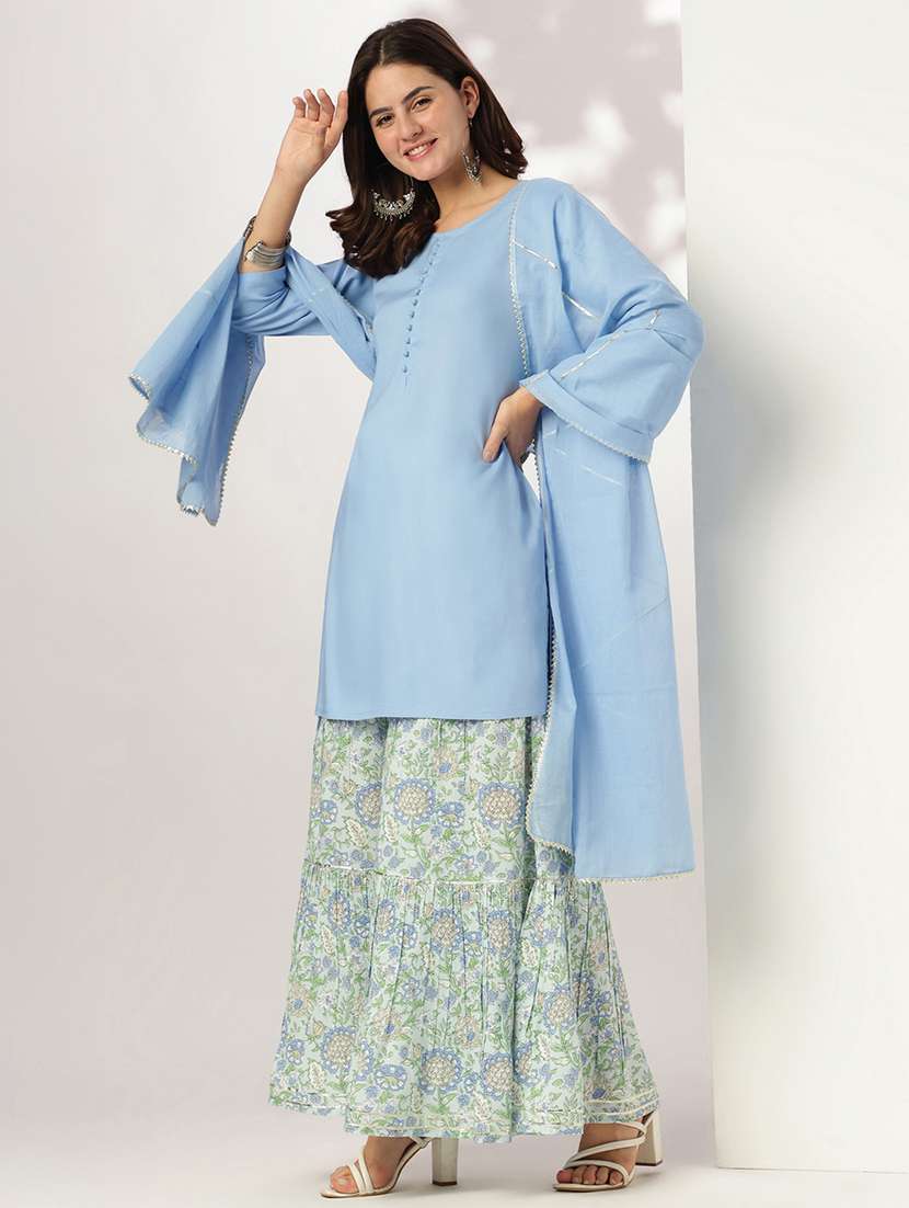 women three quarter sleeve kurta sharara with dupatta set - 21926823 - Standard Image - 3