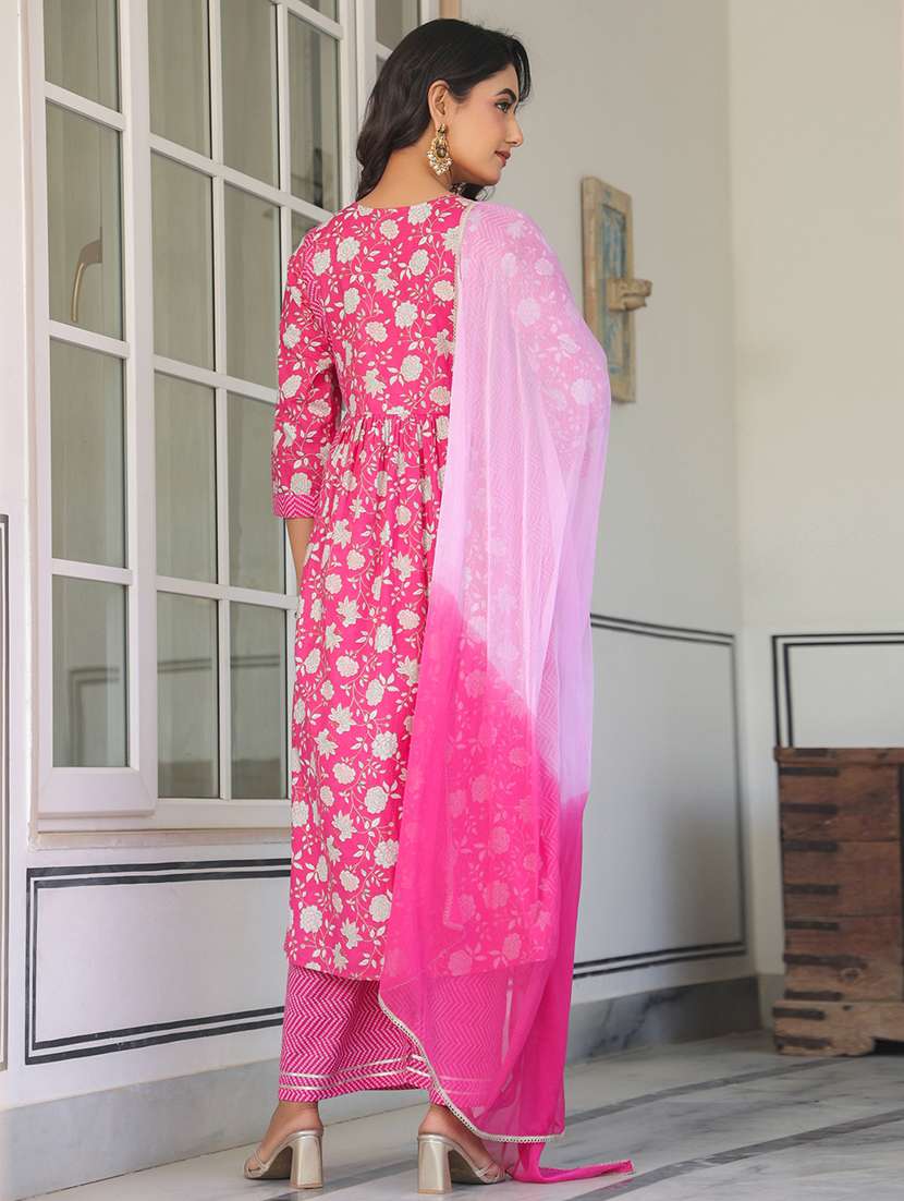 women three quarter sleeve kurta palazzo with dupatta set - 21926825 -  Standard Image - 5