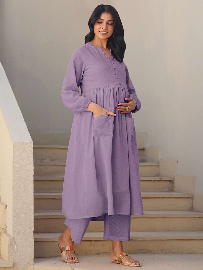 women self design maternity wear kurta palazzo set - 21926830 - Standard Image - 3