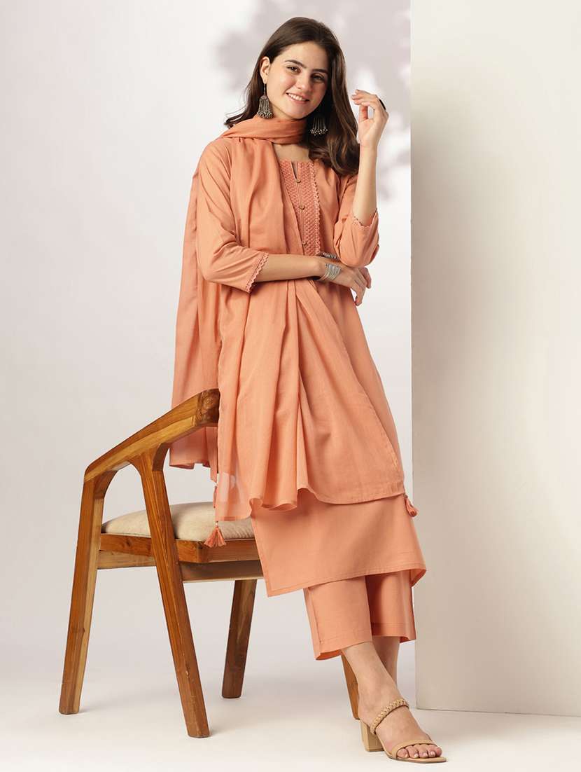 women three quarter sleeve kurta pant with dupatta set - 21926834 -  Zoom Image - 0