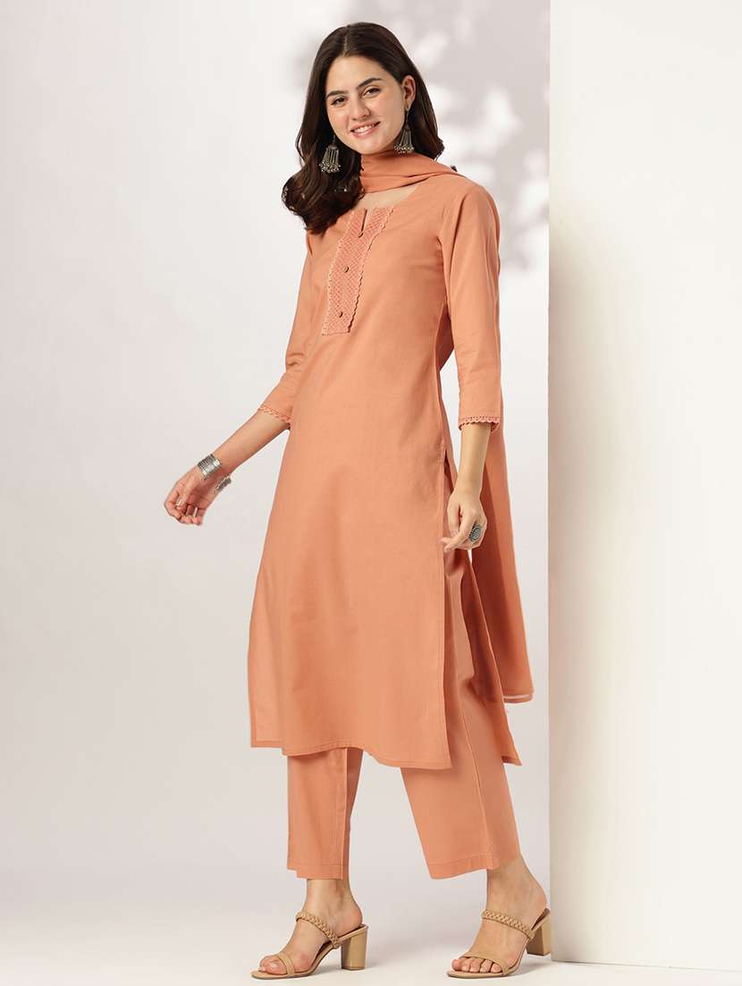 women three quarter sleeve kurta pant with dupatta set - 21926834 -  Standard Image - 3