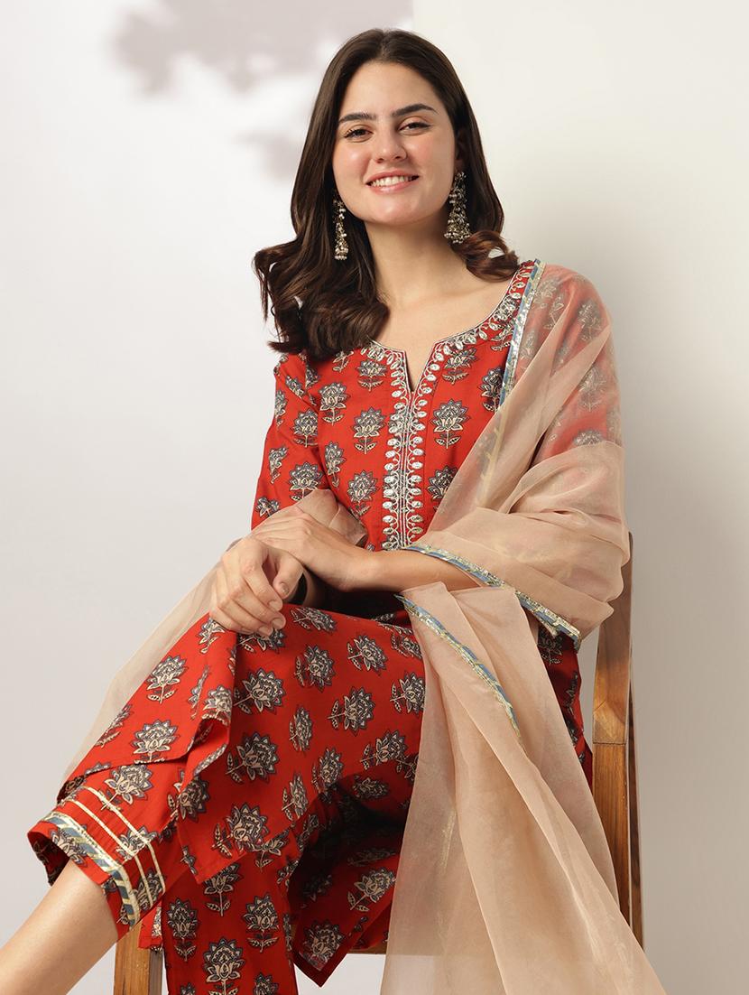 women three quarter sleeve kurta pant with dupatta set - 21926837 - Standard Image - 5