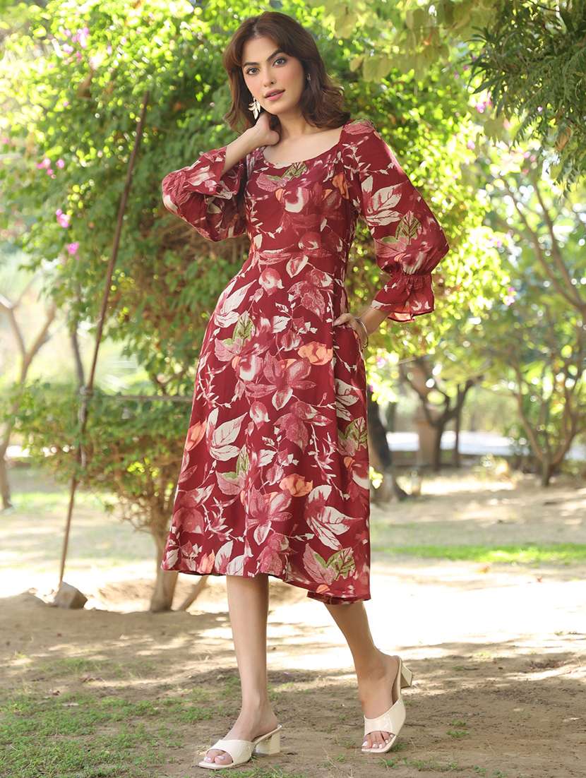 women floral printed three quarter sleeves a-line dress - 21926844 -  Standard Image - 3