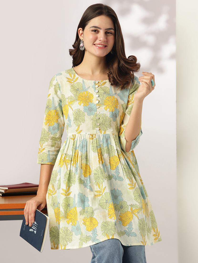 women floral printed flared kurti