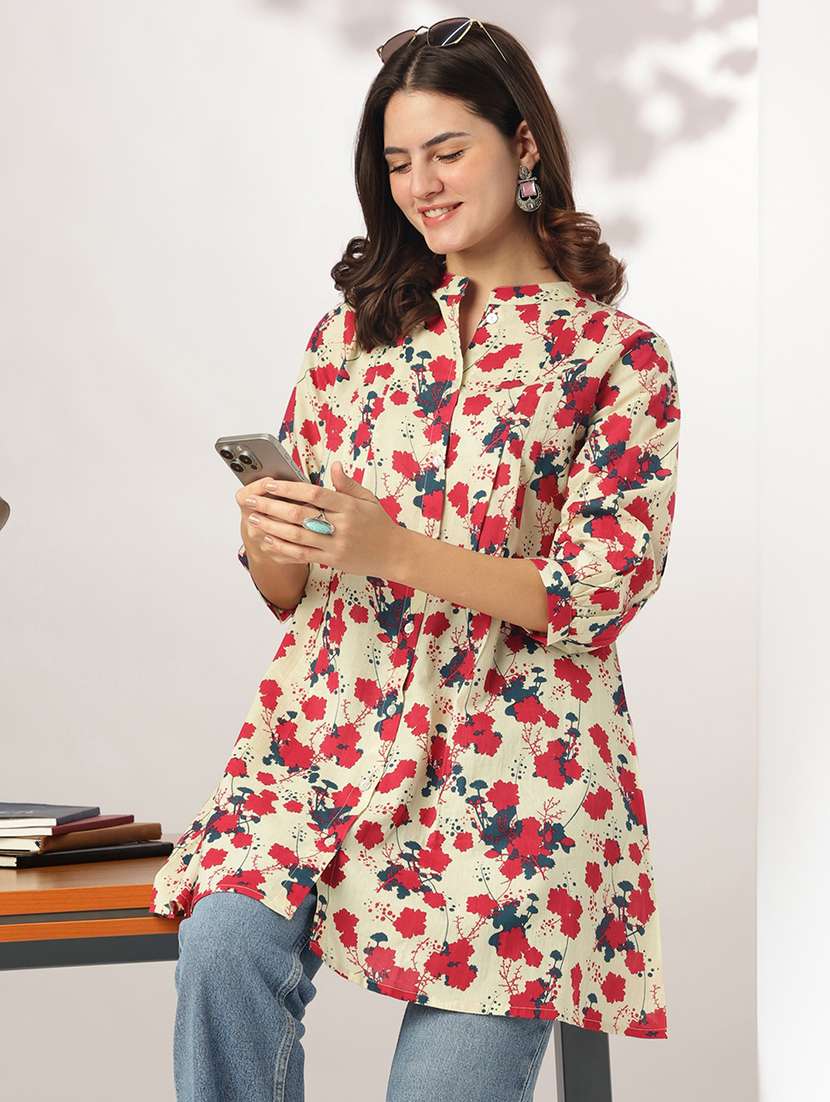 women printed mandarin neck a-line kurti - 21926852 -  Zoom Image - 0