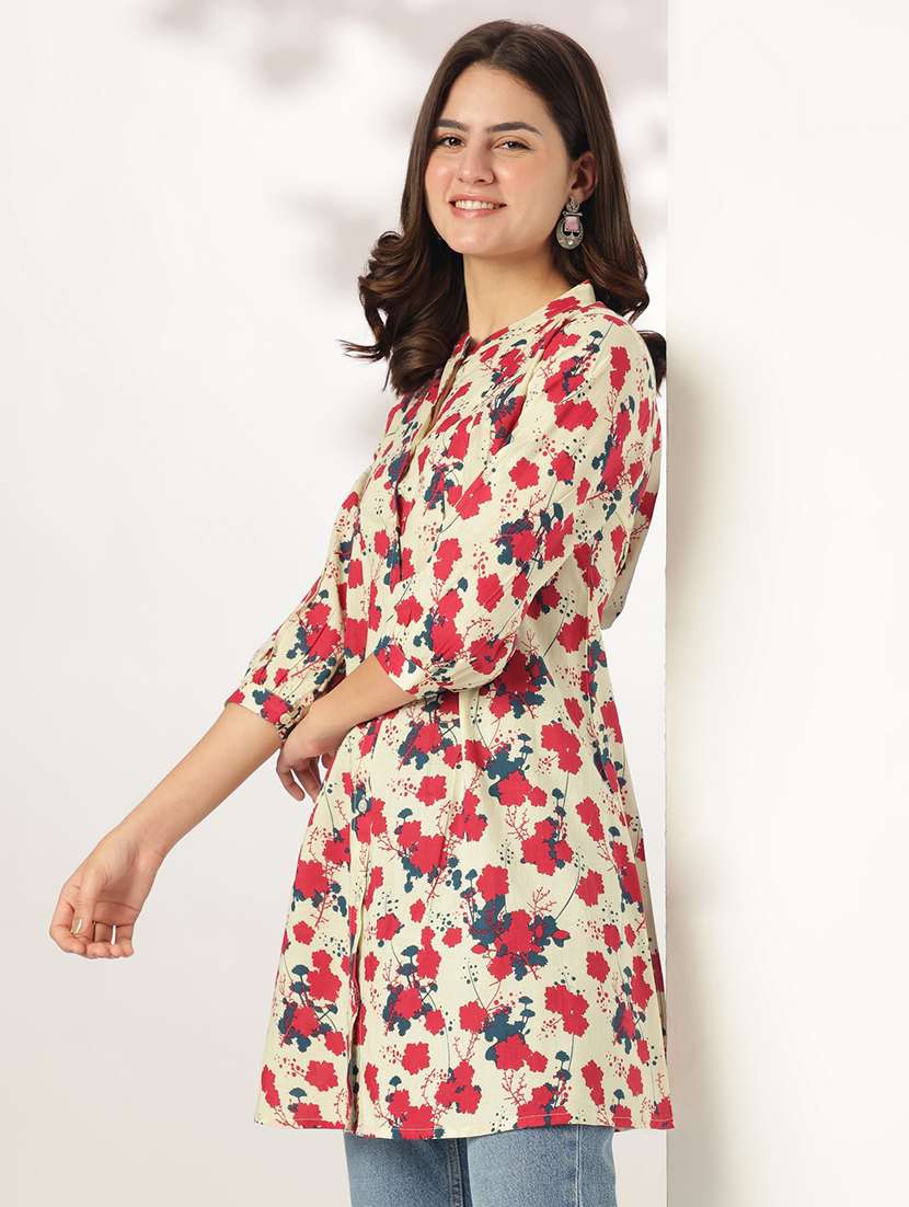 women printed mandarin neck a-line kurti - 21926852 - Standard Image - 3