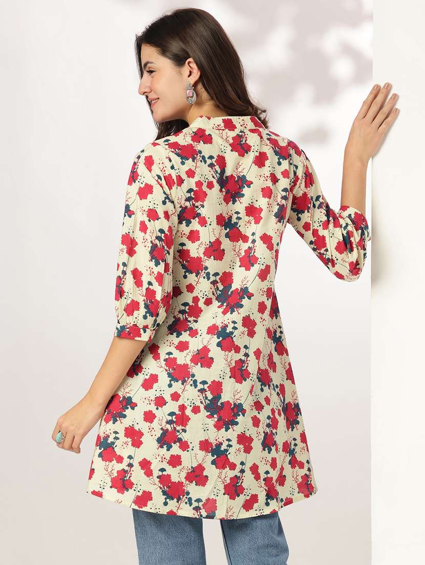 women printed mandarin neck a-line kurti - 21926852 - Standard Image - 5