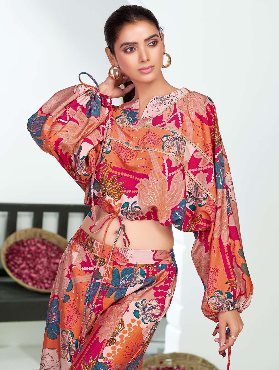 women floral printed long sleeve ethnic co-ord set - 21927936 -  Standard Image - 3