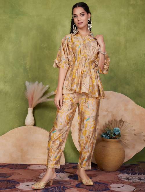 women yellow kimono sleeve ethnic co ord set - 21927938 -  Standard Image - 0