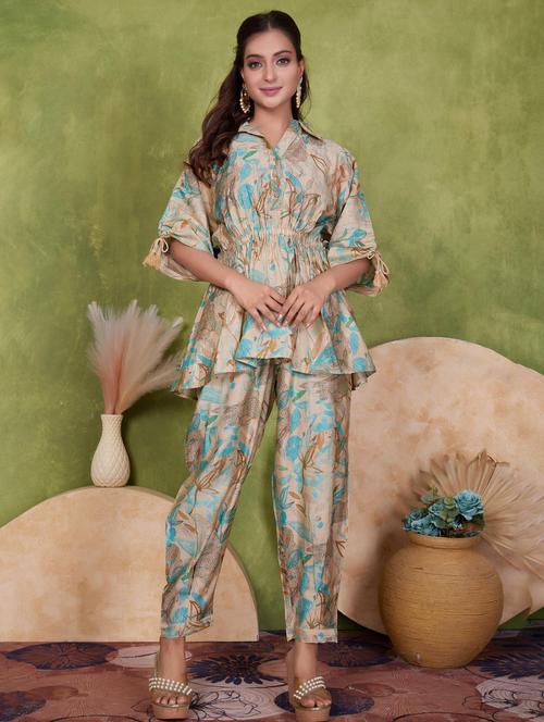 women beige kimono sleeve ethnic co ord set - 21927939 -  Standard Image - 0