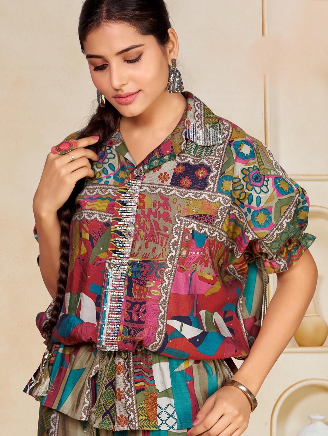 women printed short sleeve shirt & trouser co ord set - 21927944 - Standard Image - 3