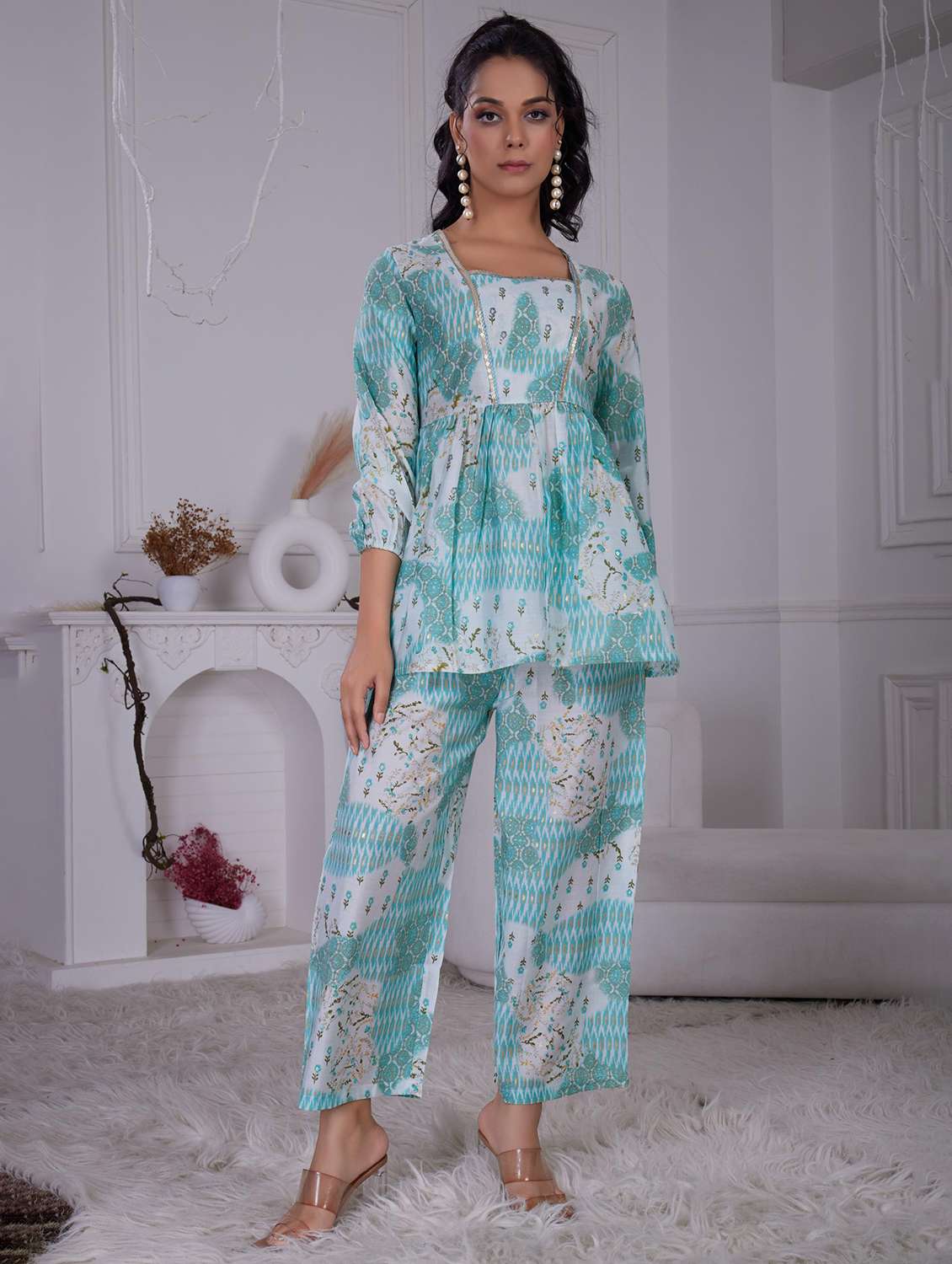 women three quarter sleeve ethnic co-ord set - 21928017 - Zoom Image - 0