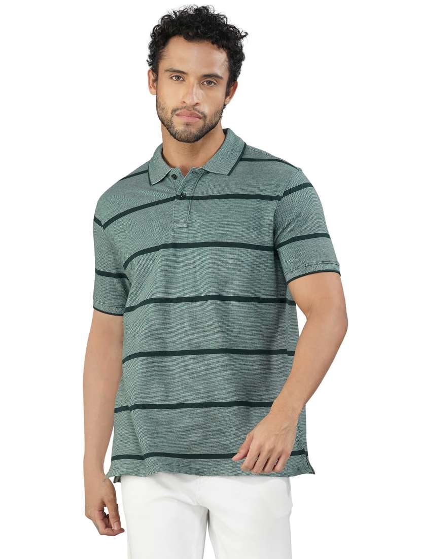 men striped short sleeves regular fit polo t-shirt