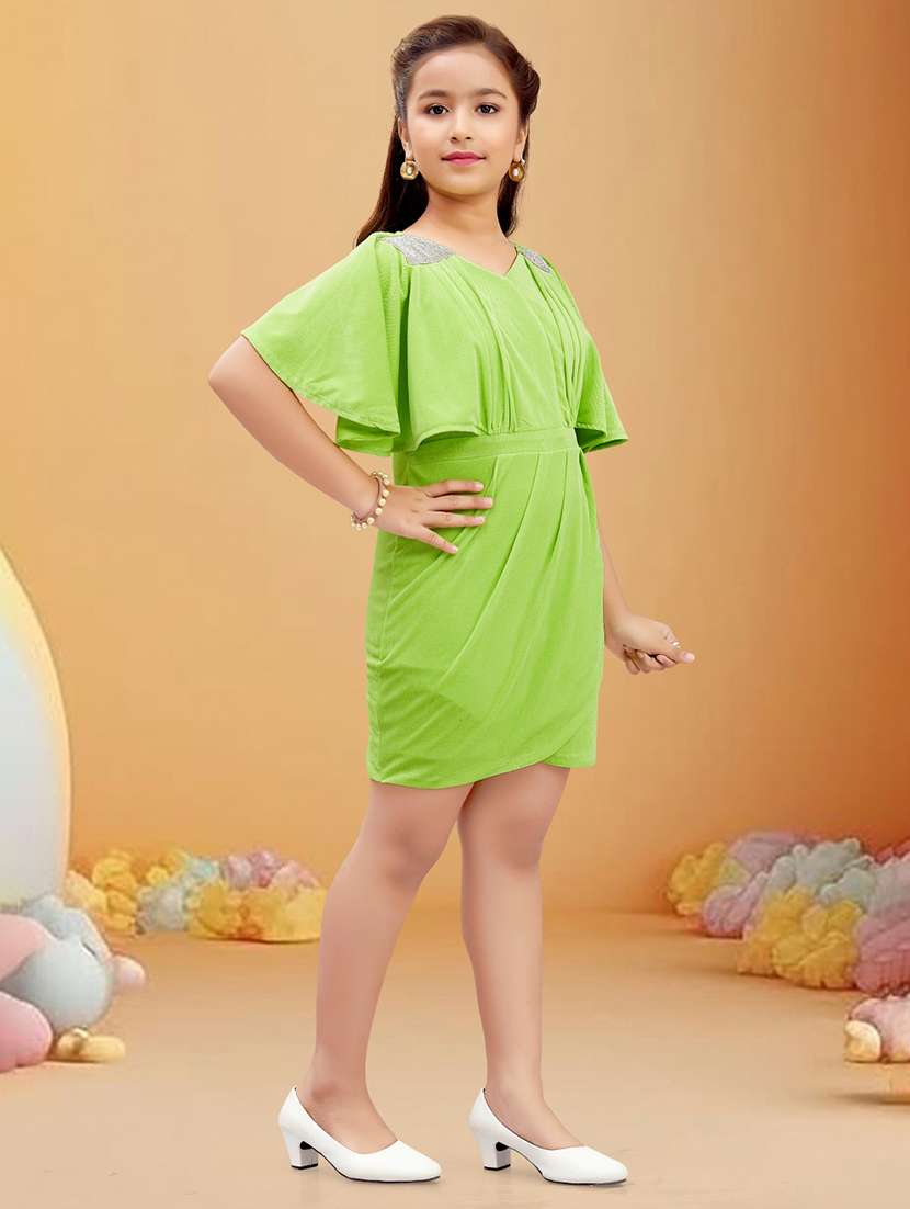 girls solid batwing sleeves bodycon dress - 21928214 -  Standard Image - 3