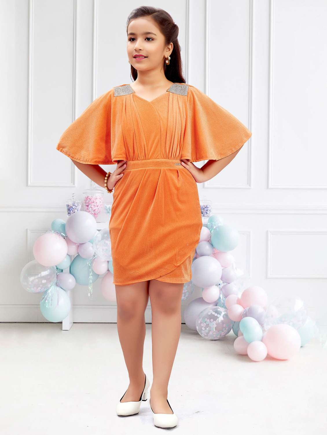 girls solid batwing sleeves bodycon dress