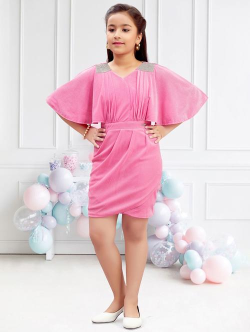 girls solid batwing sleeves bodycon dress - 21928216 - Standard Image - 0