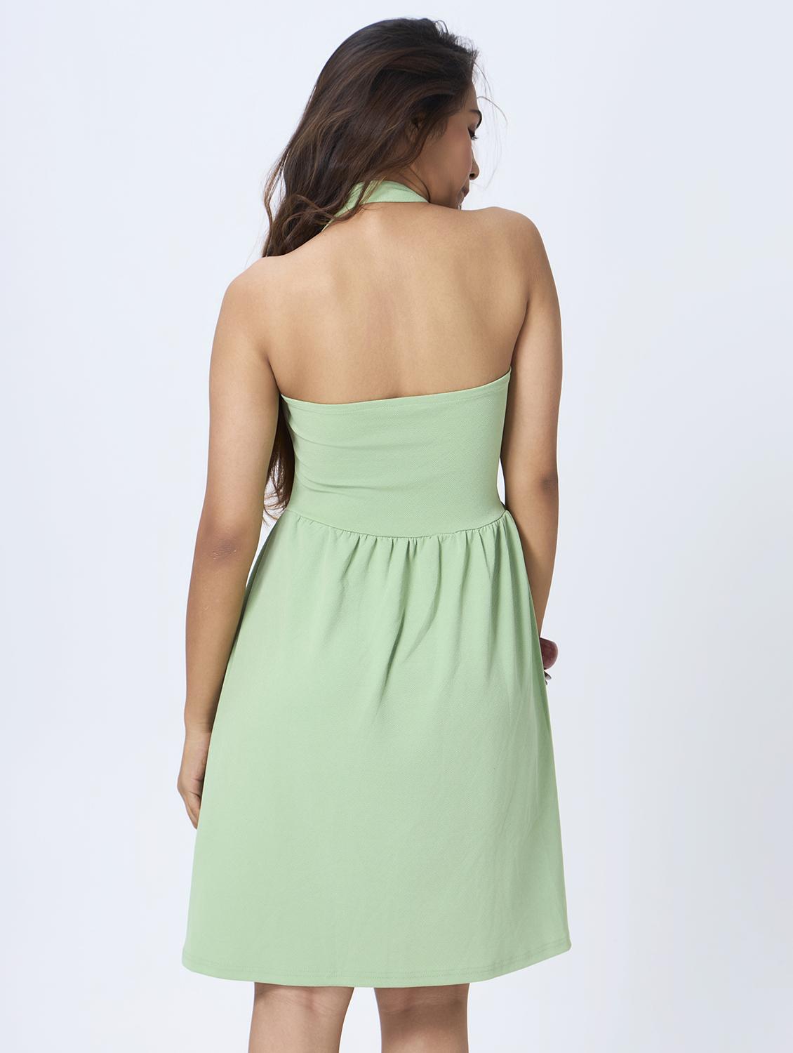women solid halter neck fit & flared dress - 21928234 - Standard Image - 3