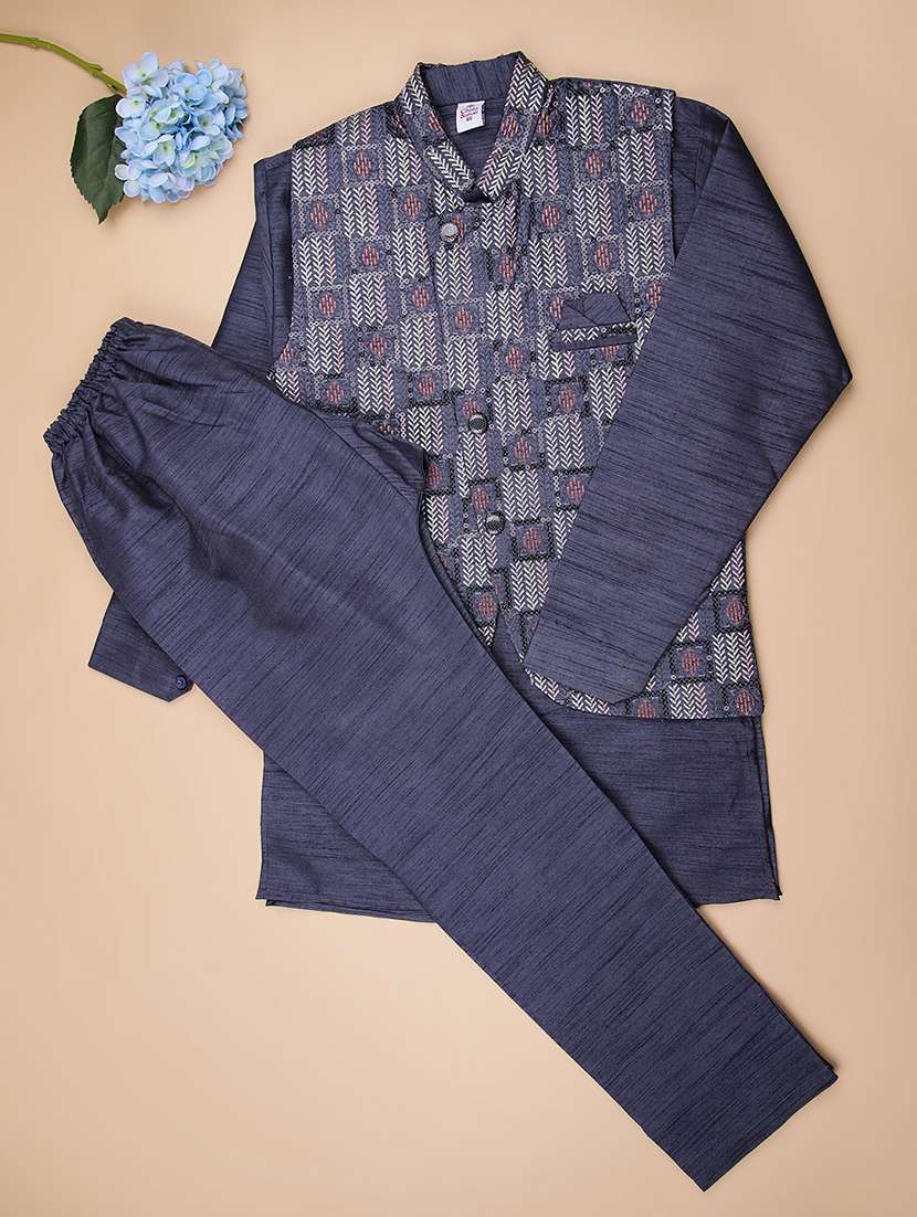 boys kurta and pyjama with embroidered jacket