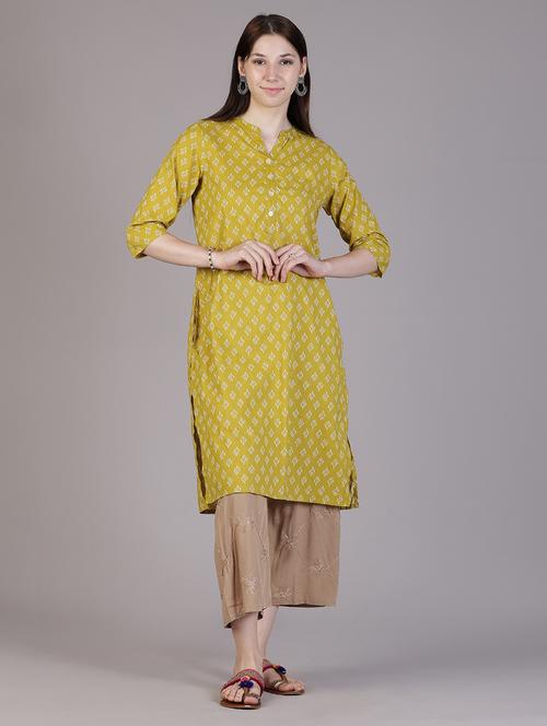 women floral three quarter sleeve straight kurta - 21928290 -  Standard Image - 0