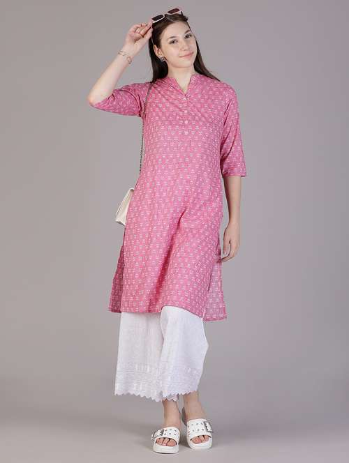 women floral three quarter sleeve straight kurta - 21928291 -  Standard Image - 0
