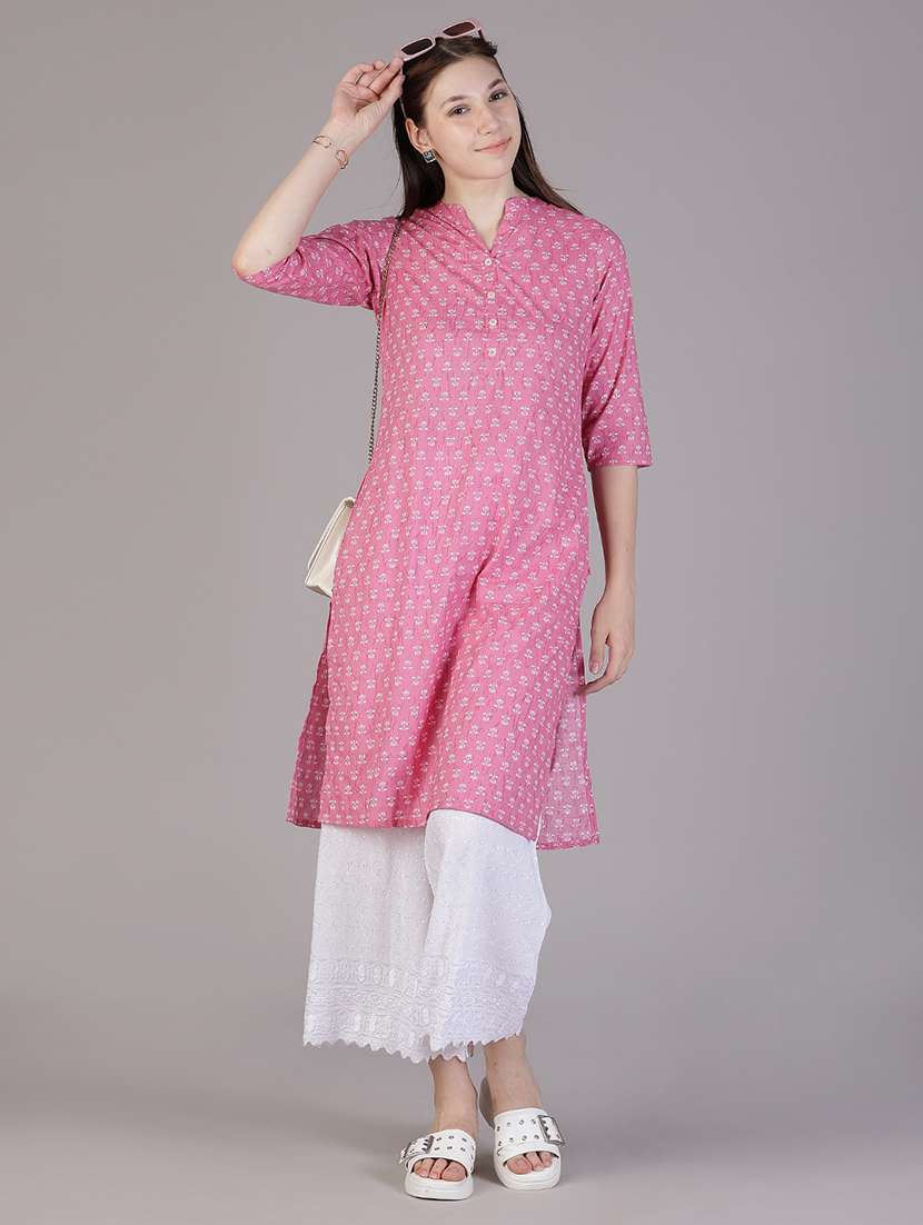 women floral three quarter sleeve straight kurta - 21928291 -  Zoom Image - 0