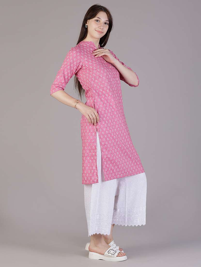 women floral three quarter sleeve straight kurta - 21928291 - Standard Image - 3