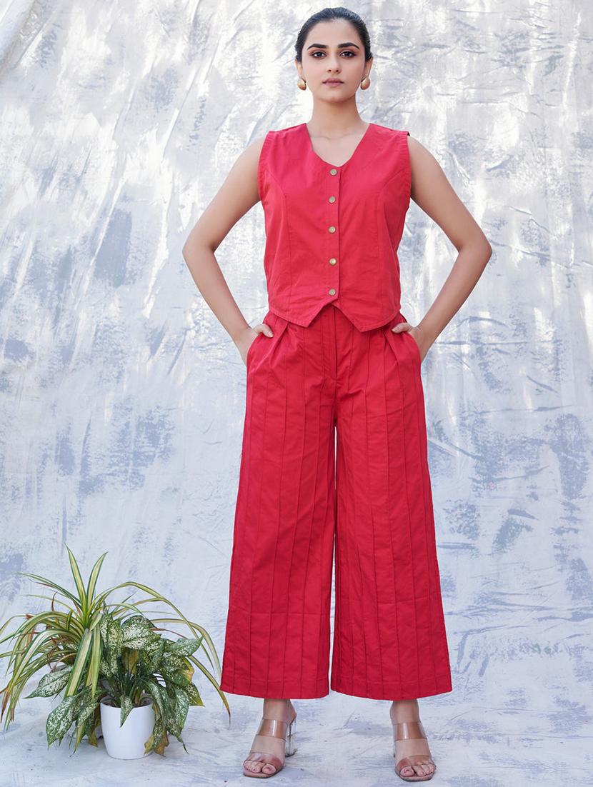 women solid vest top and trouser co-ord set - 21928501 - Zoom Image - 0