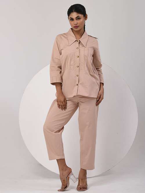women solid shirt and trouser co-ord set - 21928503 - Standard Image - 0