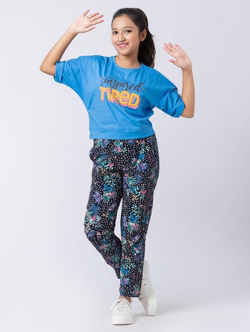 girls blue printed short sleeve pyjama set nightwear - 21928550 -  Standard Image - 0