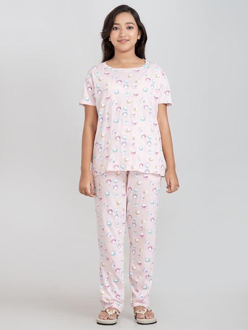 girls printed round neck pyjama set nightwear - 21928552 -  Standard Image - 0