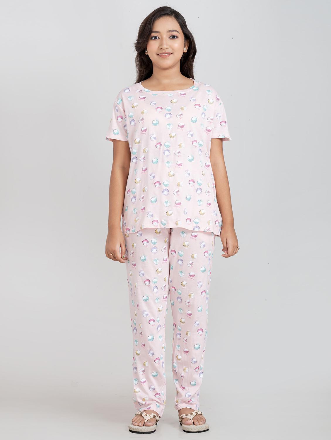 girls printed round neck pyjama set nightwear - 21928552 -  Zoom Image - 0