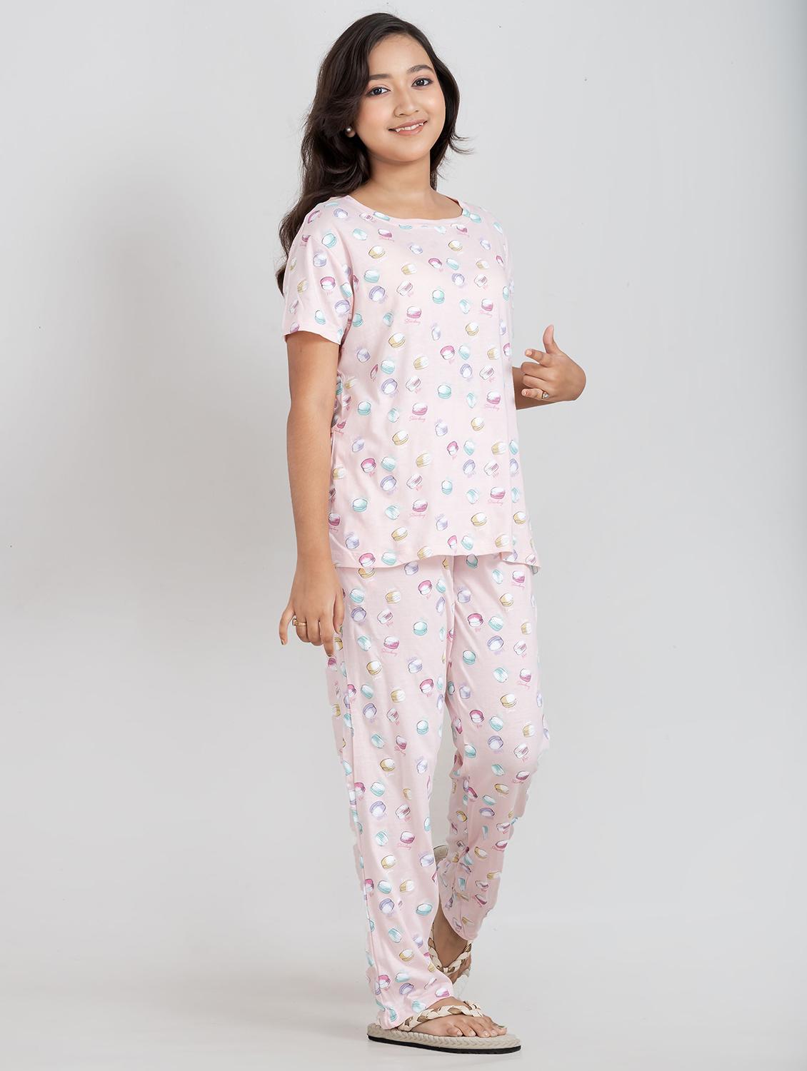 girls printed round neck pyjama set nightwear - 21928552 - Standard Image - 3