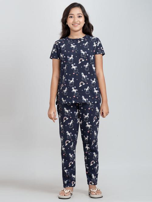 girls printed round neck pyjama set nightwear - 21928554 - Standard Image - 0