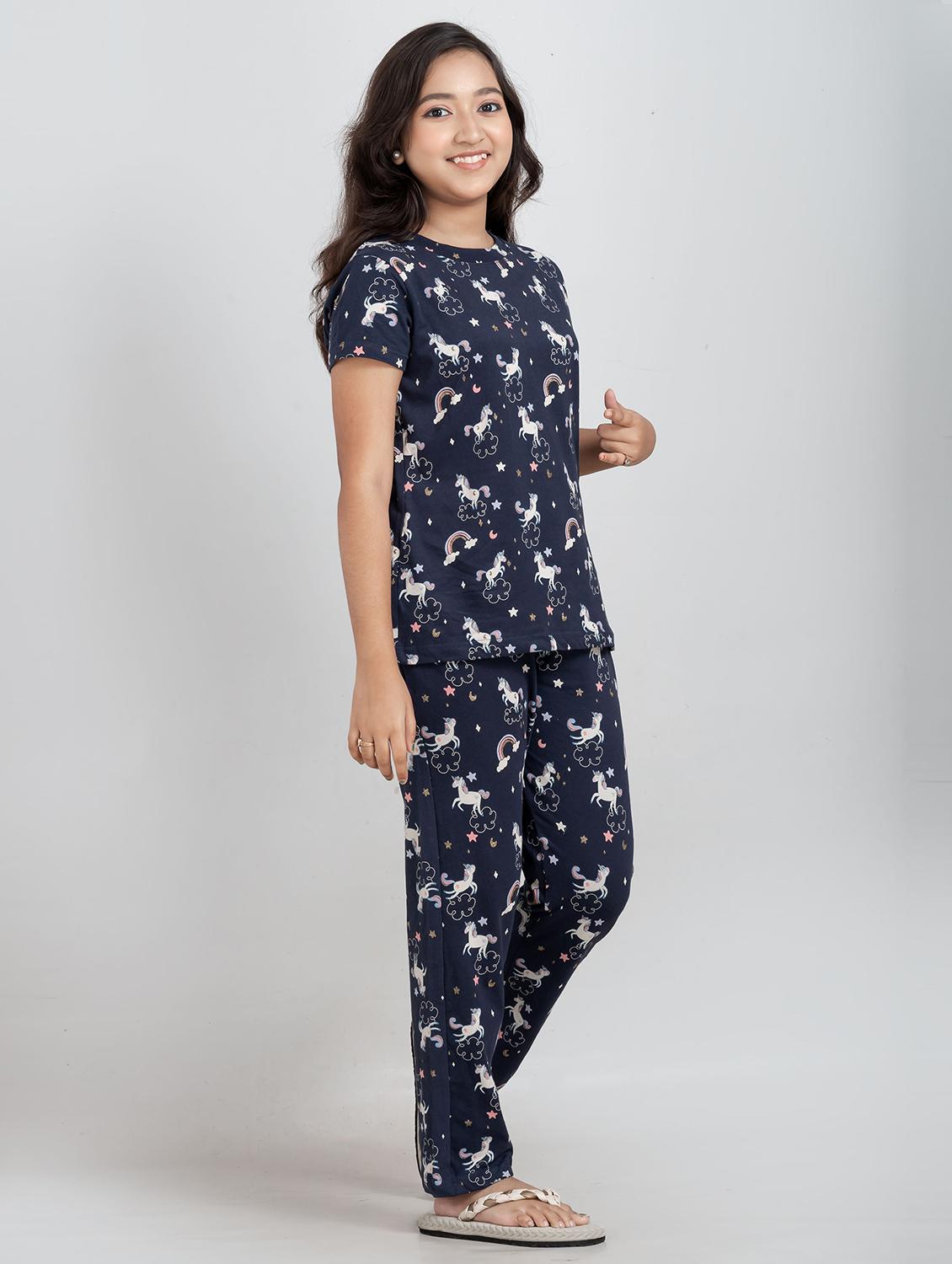 girls printed round neck pyjama set nightwear - 21928554 - Standard Image - 3