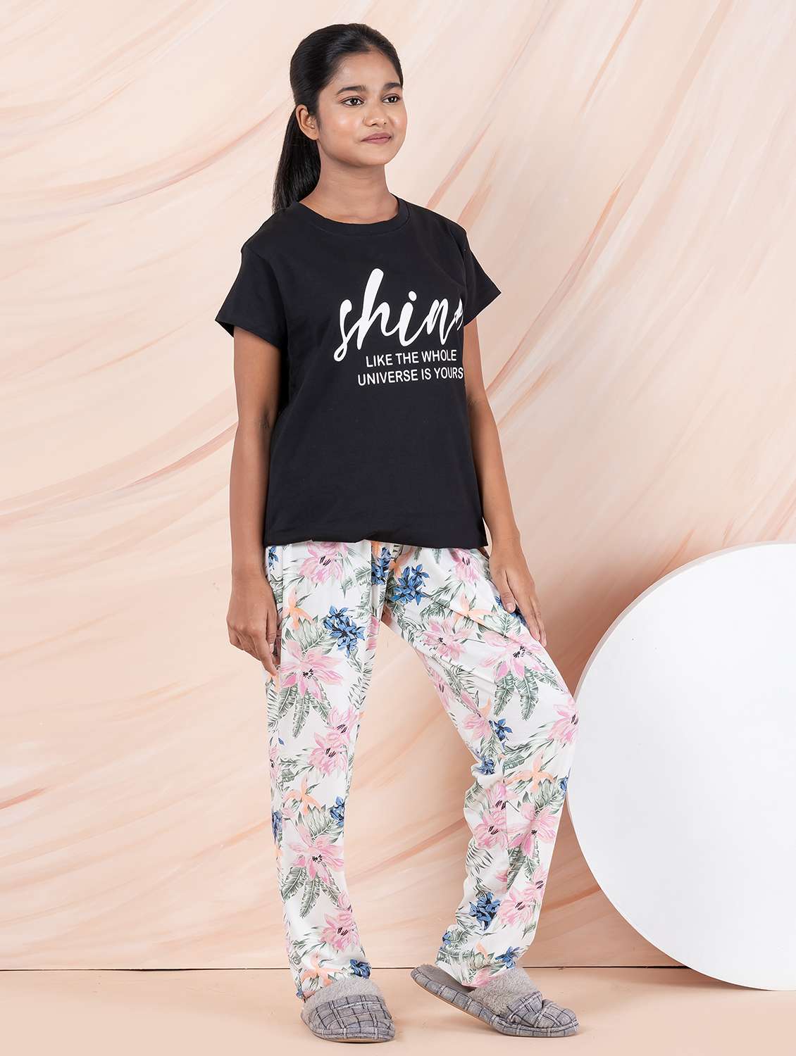 girls typographic round neck pyjama set nightwear - 21928555 -  Standard Image - 3