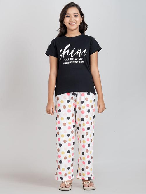 girls typographic round neck pyjama set nightwear - 21928556 - Standard Image - 0