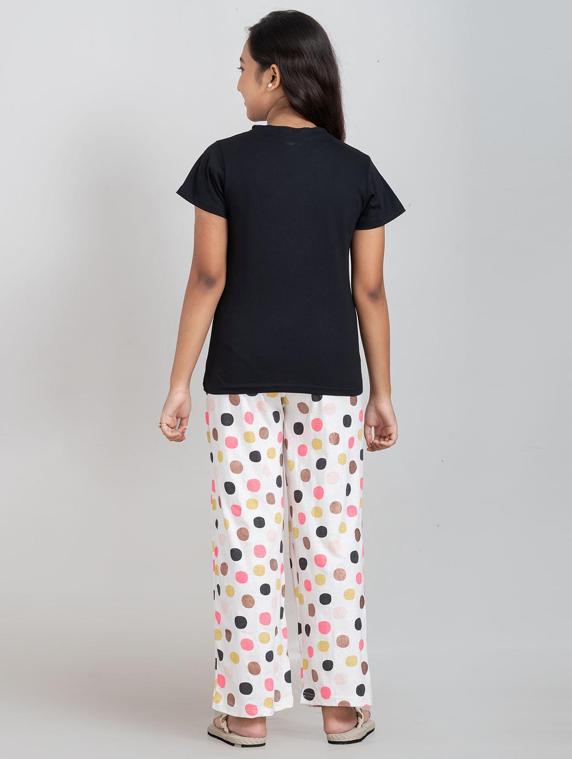 girls typographic round neck pyjama set nightwear - 21928556 - Standard Image - 3