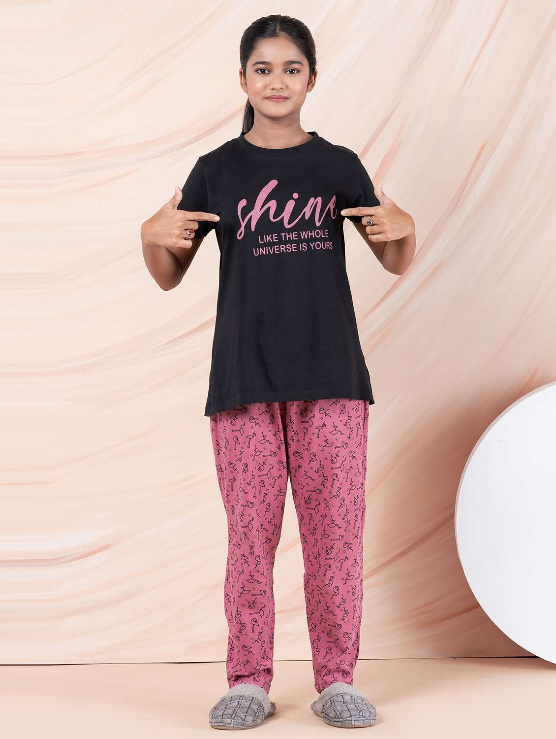 girls typographic round neck pyjama set nightwear - 21928558 - Zoom Image - 0