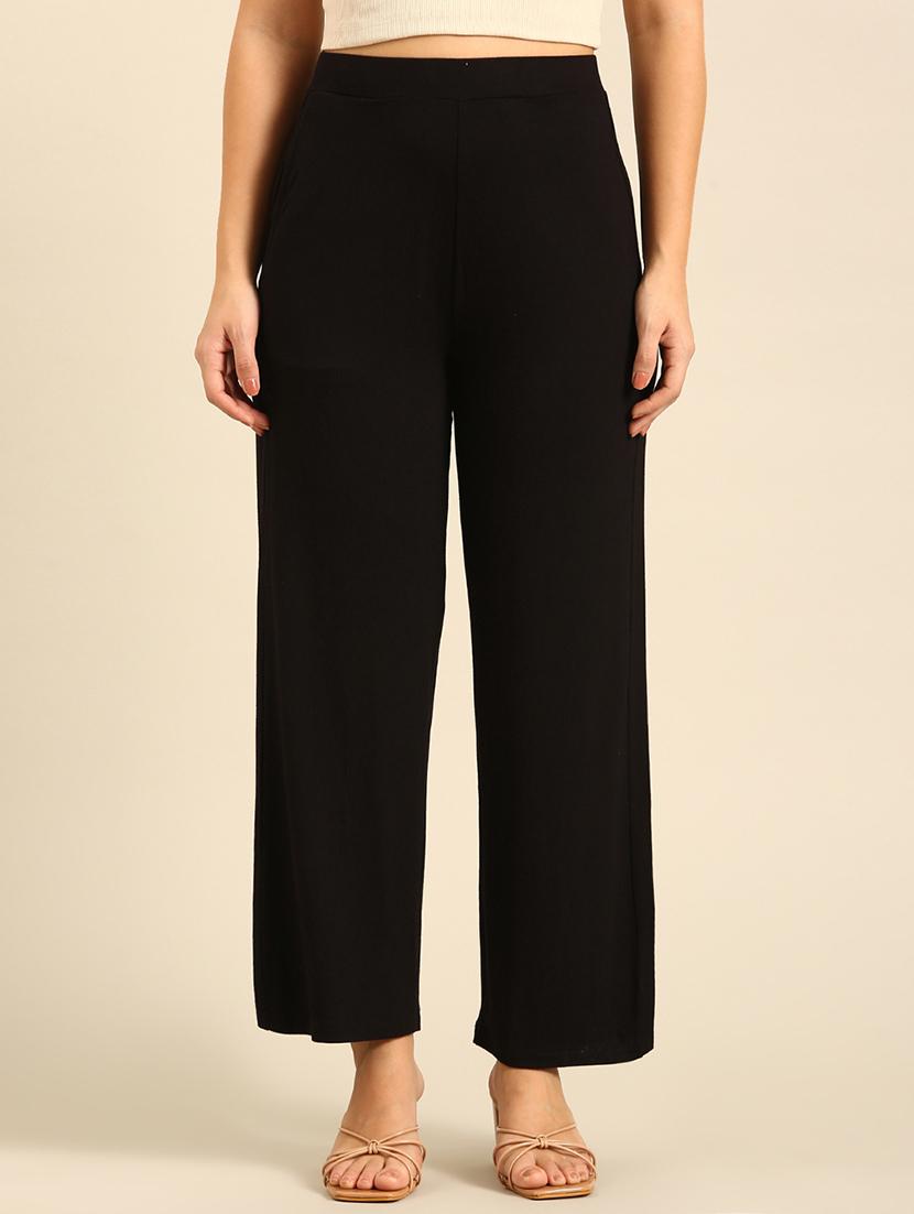 women solid high rise wide leg trouser - 21928561 - Zoom Image - 0