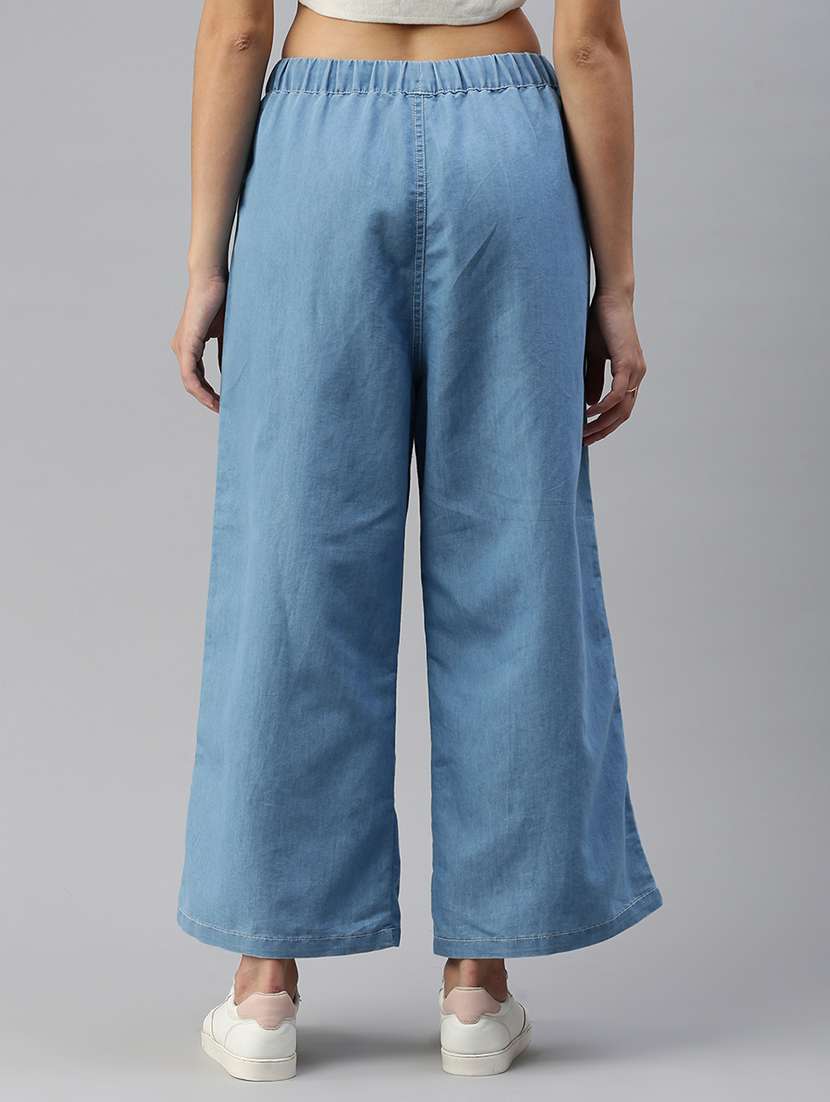 women solid high rise wide leg trouser - 21928569 -  Standard Image - 3