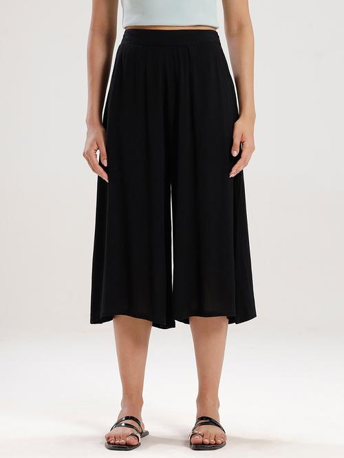 women solid high rise calf length palazzo - 21928570 - Standard Image - 0
