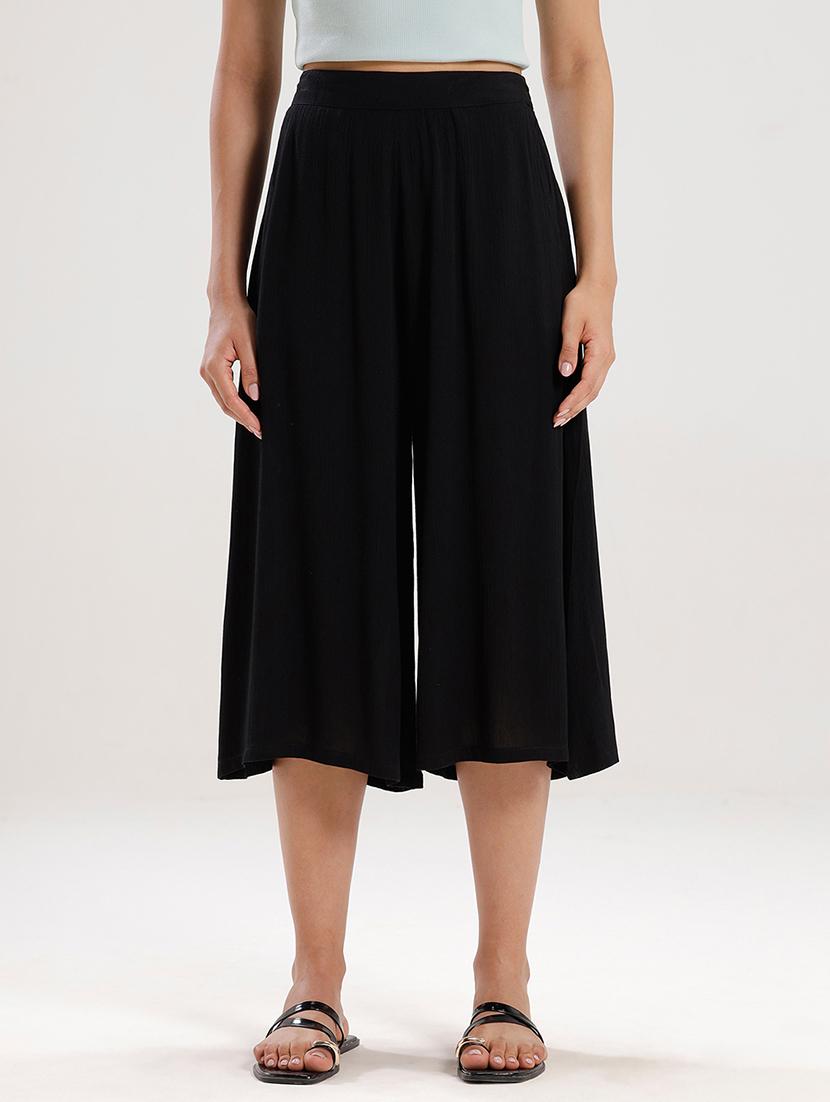 women solid high rise calf length palazzo - 21928570 - Zoom Image - 0