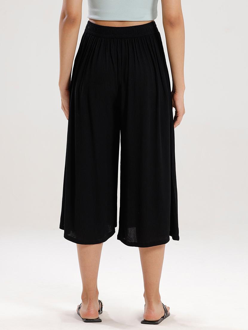 women solid high rise calf length palazzo - 21928570 - Standard Image - 3