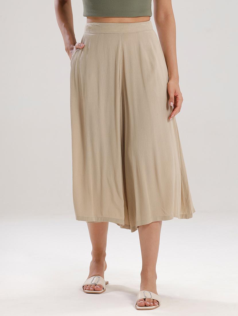 women solid high rise calf length palazzo - 21928571 -  Zoom Image - 0