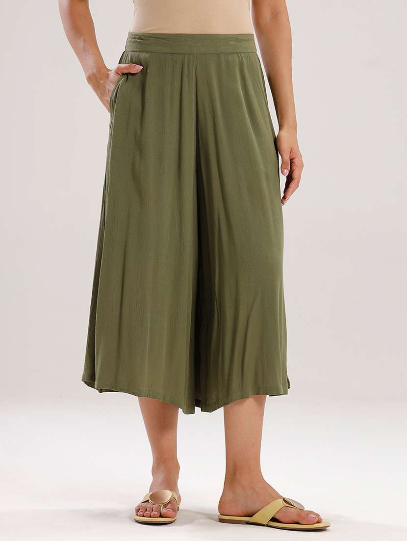 women solid high rise calf length palazzo - 21928572 -  Zoom Image - 0