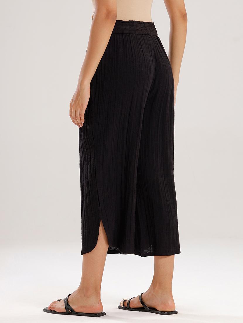 women solid high rise calf length straight palazzo - 21928573 - Standard Image - 3
