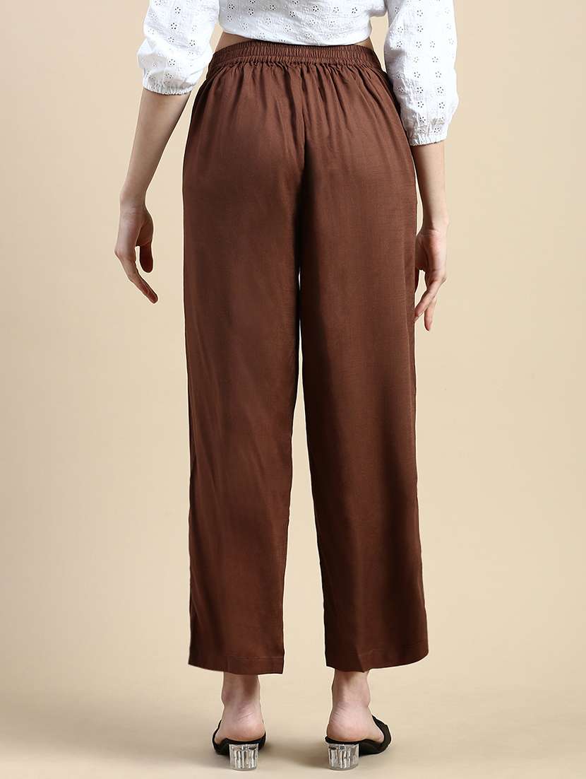 women solid mid rise straight palazzo - 21928584 -  Standard Image - 3